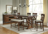 Andover Park Trestle Counter Height Table with 4 T-Back Counterstools and Bench