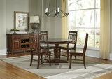 Andover Park Bluestone Round Dining Table with 4 Slat Back Side Chairs