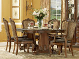 Old World Double Pedestal Dining Table with 4 Leather/Fabric Side Chairs